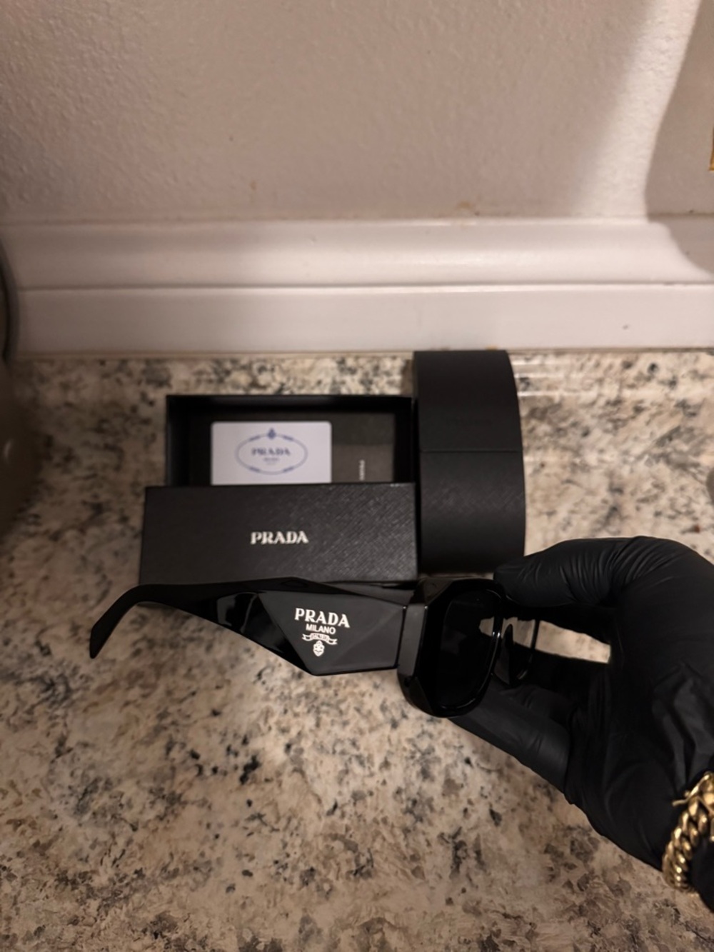 Prada Black Shield Sunglass with White Logo